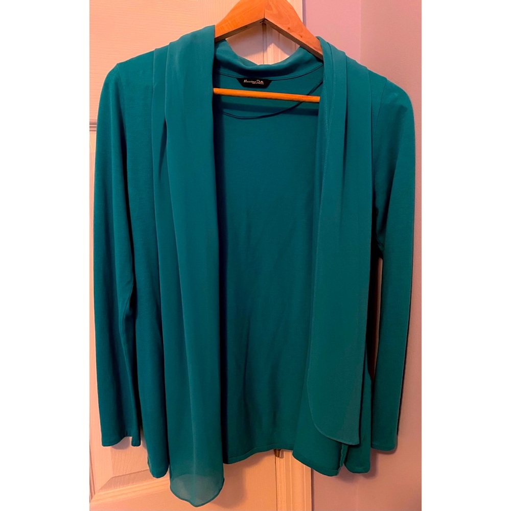 Massimo Dutti teal cotton/chiffon cardigan, Small
